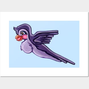 Cute Flying Purple Parrot Posters and Art